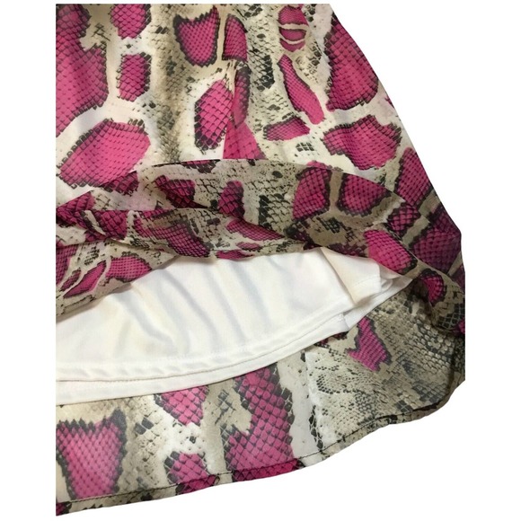Peach Love Snake Reptile Print Flutter Sleeve V Neck Lined Shift Dress Pink S - Picture 6 of 7
